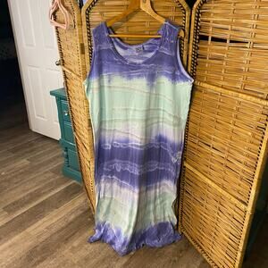 Common Threads Women’s Large Tie-Dye Maxi Purple Aqua 100% Cotton Made in USA